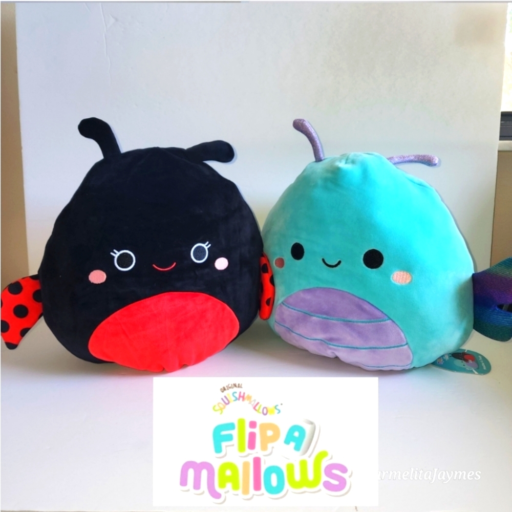 HEATHER 🔄 TRUDY 🪰🐞Dragonfly & Lady Bug Large FlipAMallow Squishmallow ☆》NWT《☆
